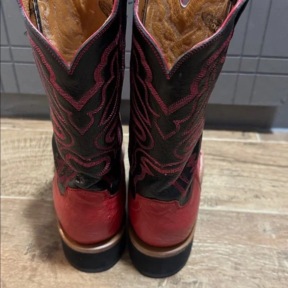 Lucchese 2000 Red Black full Quill Ostrich Cowboy Boots Size 9 Handmade in USA - Picture 3 of 13